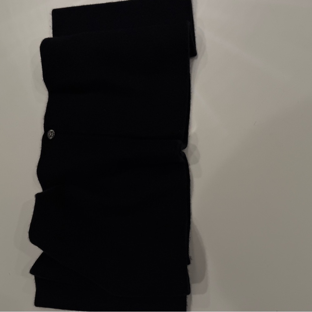 CHANEL Black Wool Knit logo button scarf women’s solid